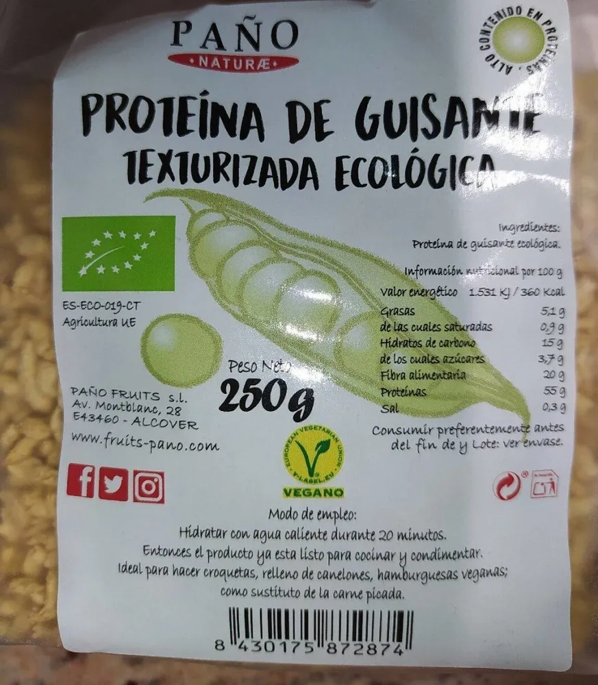 Proteína de guisante texturizada ecológica