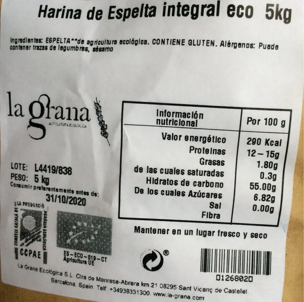 Harina de espelta integral Eco La Grana