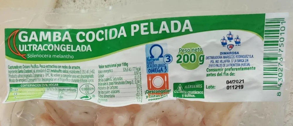 Gamba congelada pelada