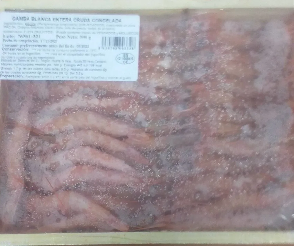 Gamba blanca entera cruda congelada