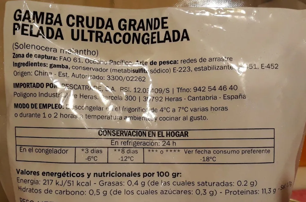 Gsmba Cruda Grande pelada ultracongelada