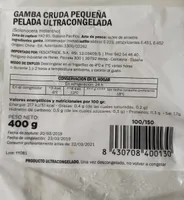 Gamba cruda pequeña pelada ultracongelada