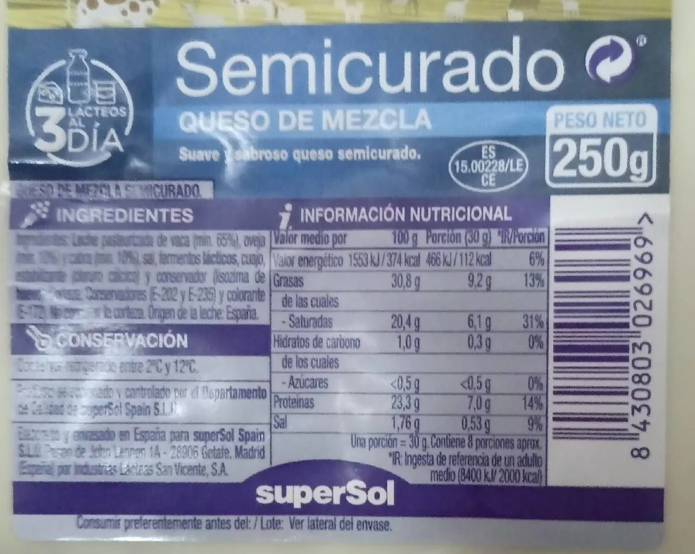 Queso de mezcla semicurado