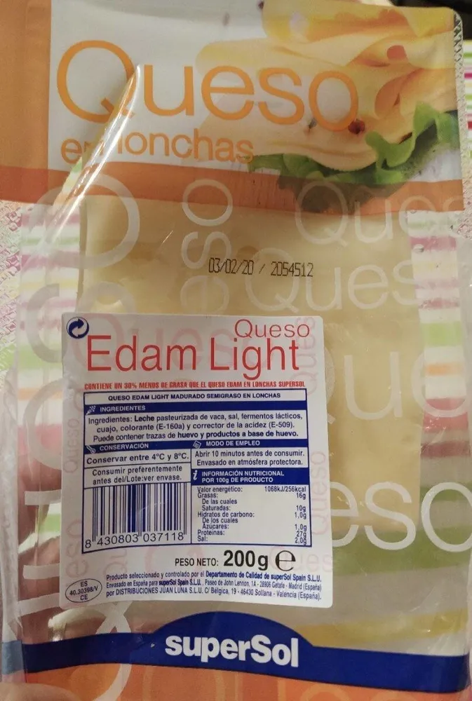 Queso en lonchas Edam Light Supersol