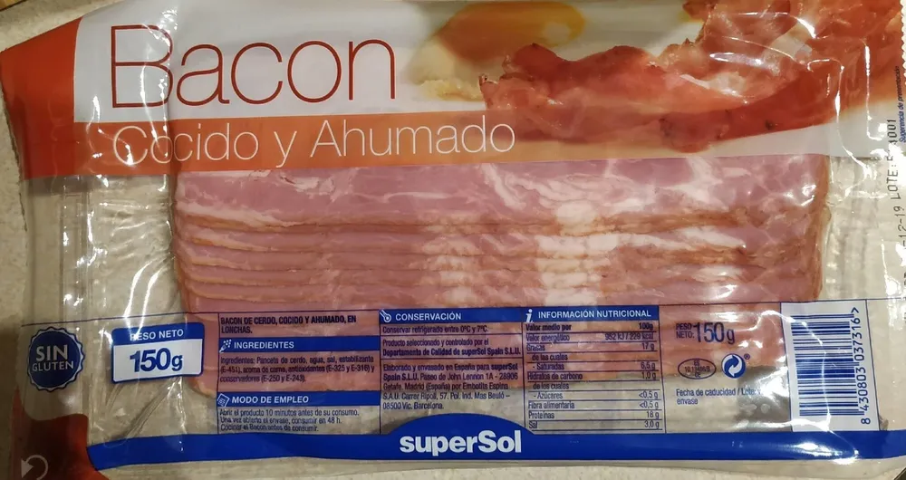 Bacon cocido y ahumado