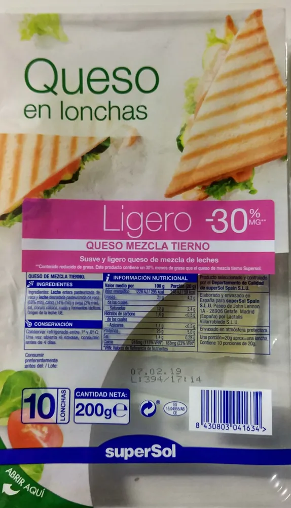 Queso en lonchas liguero