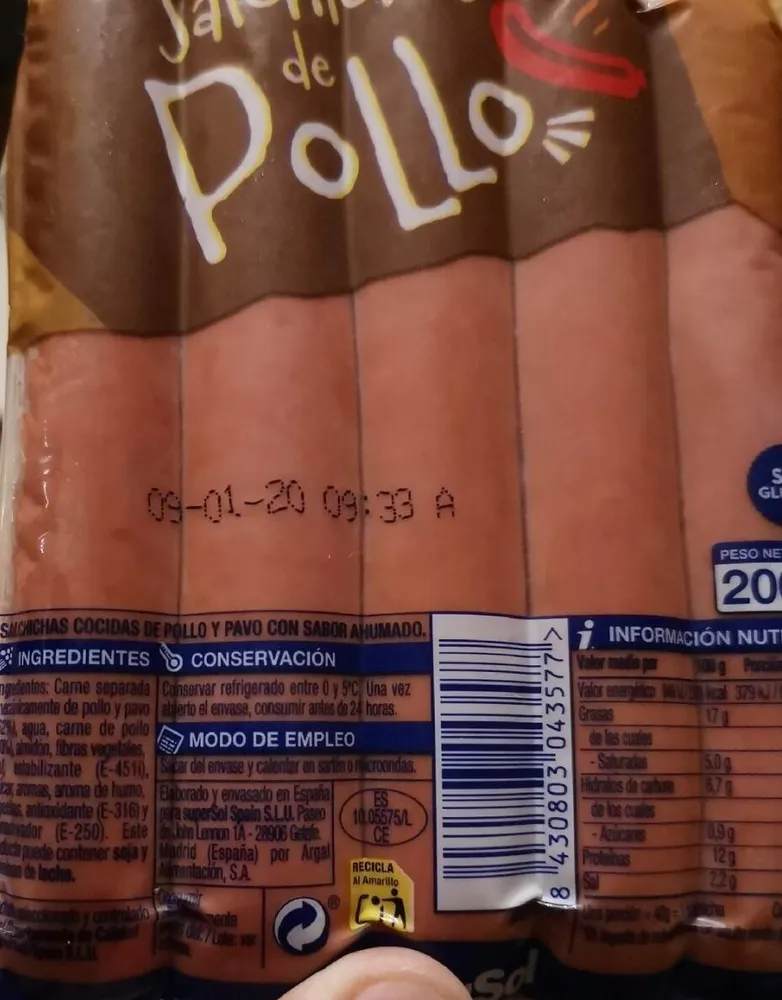 Salchichas de pollo