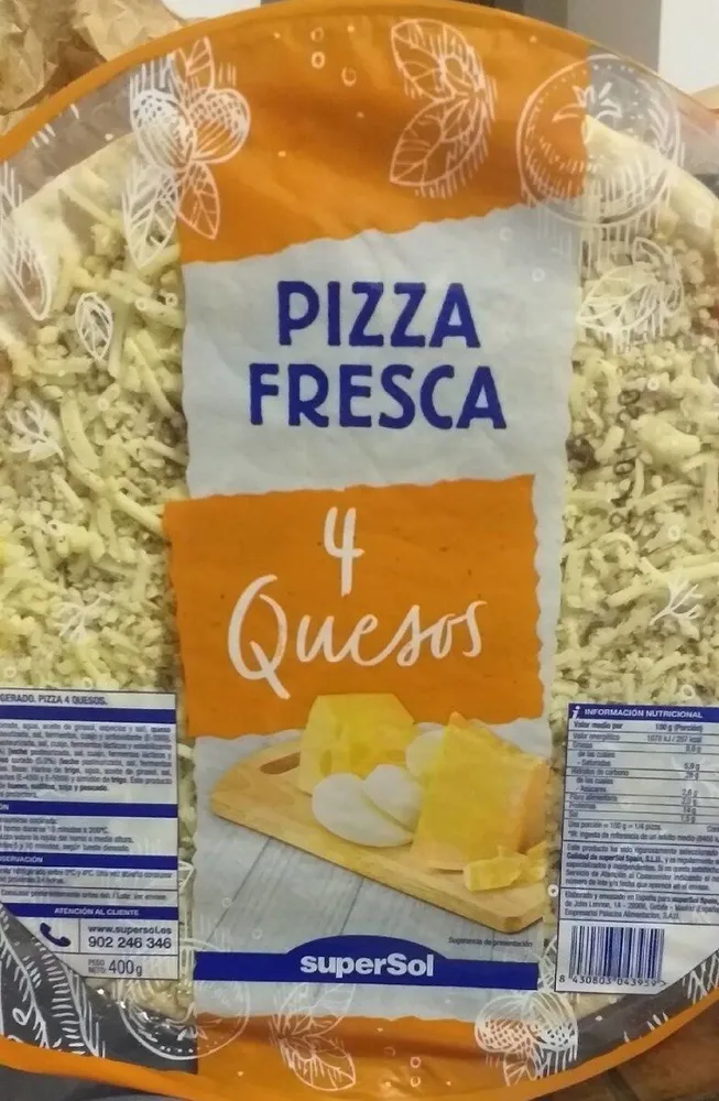 Pizza fresca 4 quesos.