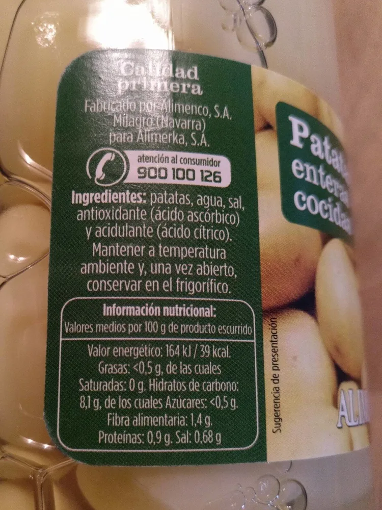 Patatas enteras cocidas