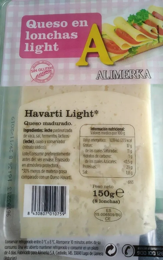 Havarti light en lonchas