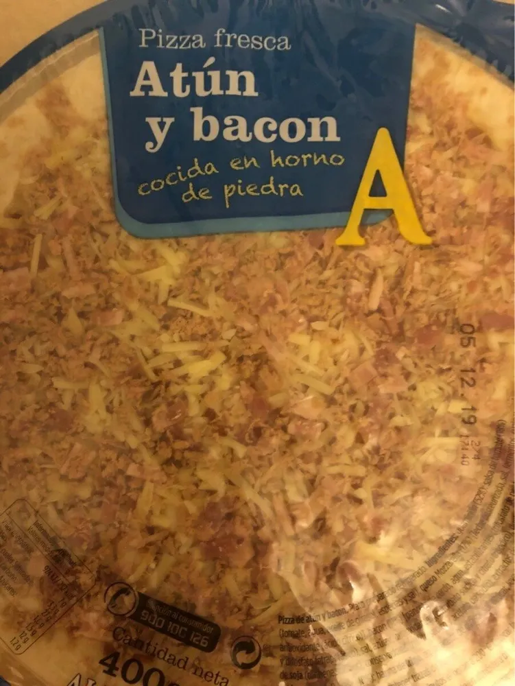 Pizza fresca atún y bacon
