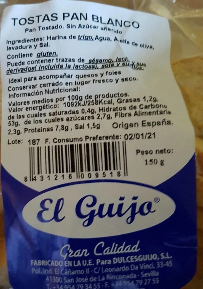 Tostas Pan Blanco