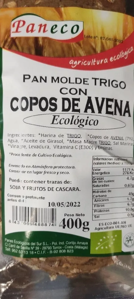 Pan Molde Trigo con Copos de Avena ecológico