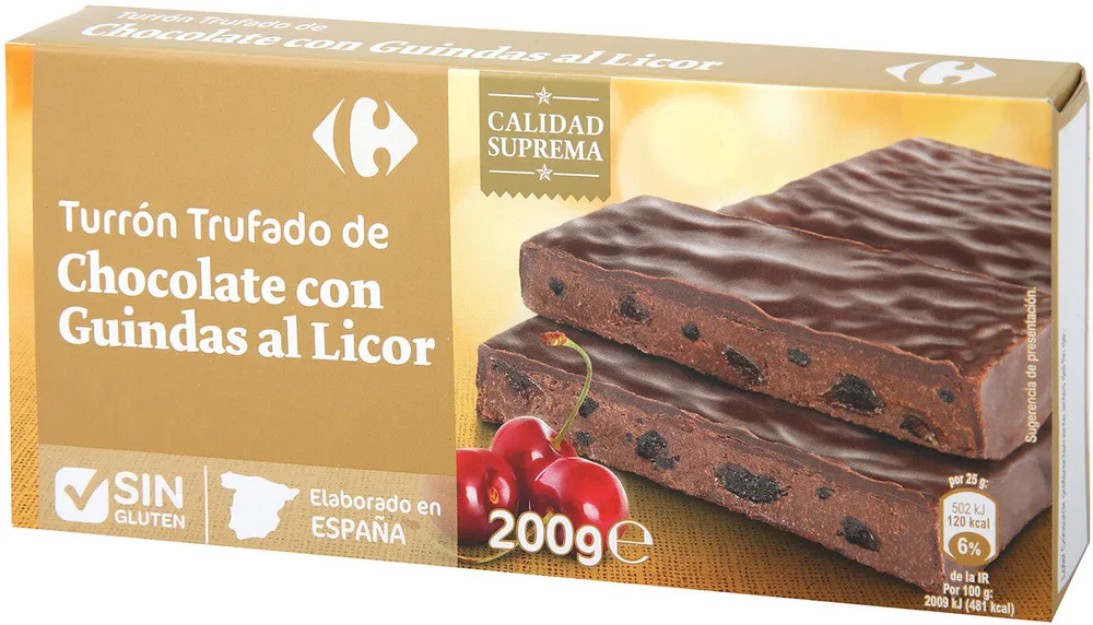 Turrón trufado de chocolate con guindas al licor