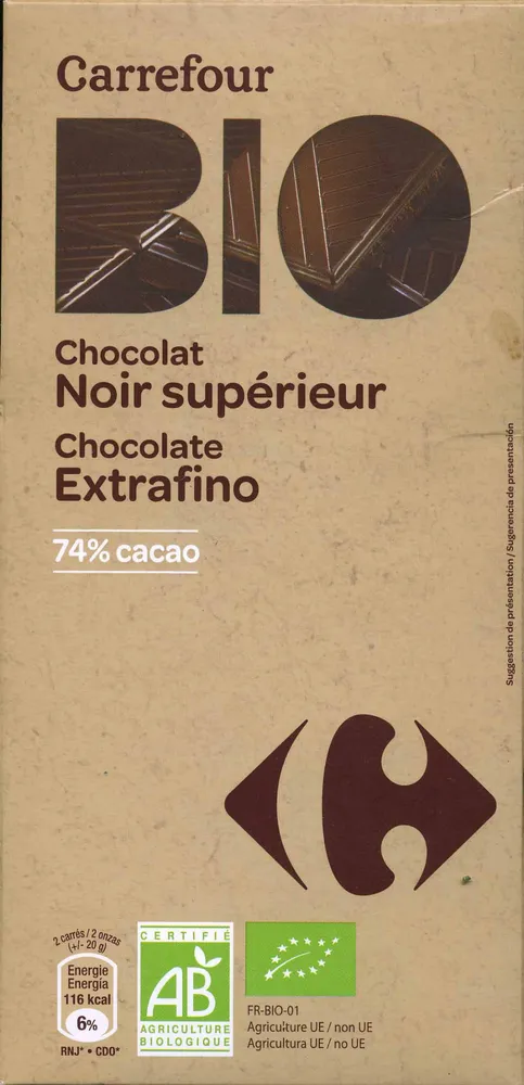 Tableta de chocolate negro 74% cacao
