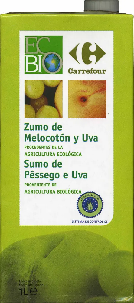 Zumo de melocotón y uva ecológico "Carrefour Bio"