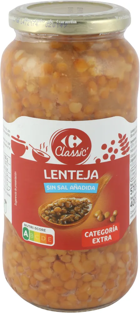Lentejas Cocidas Sin Sal Añadida