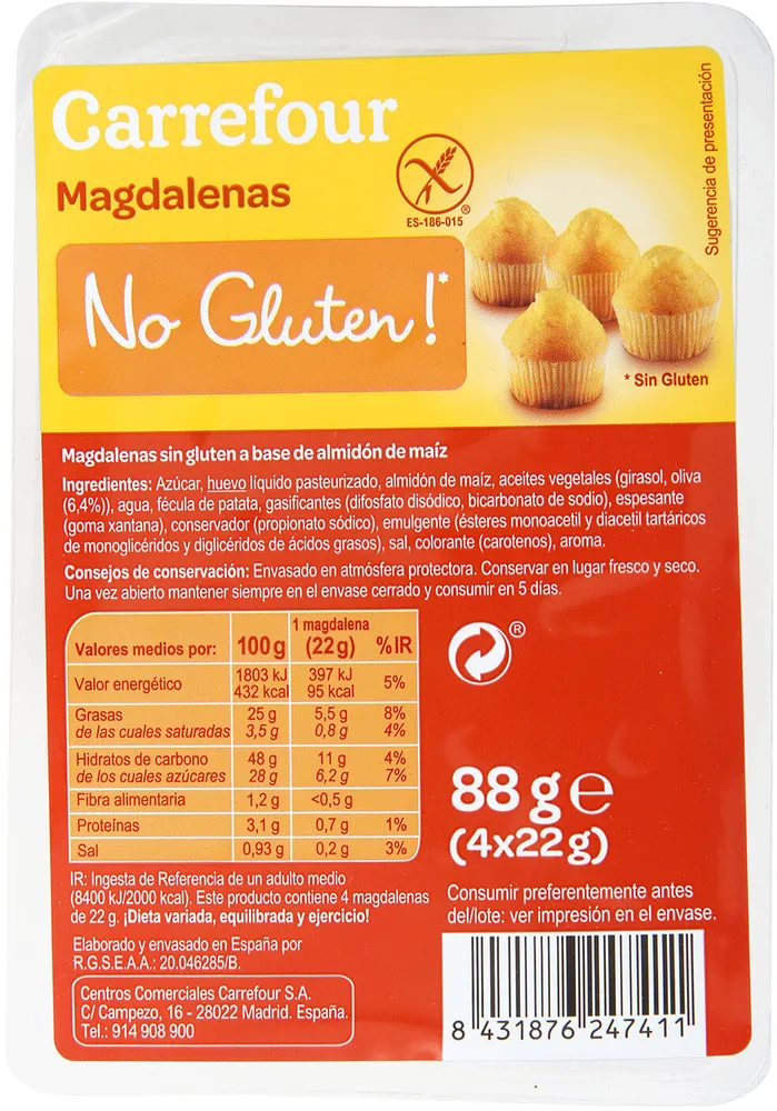 Magdalenas sin gluten