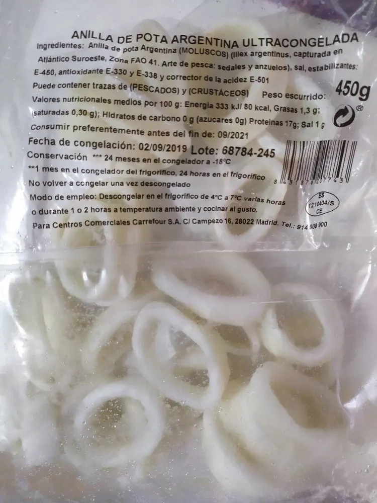 Anillas de pota ultracongeladas