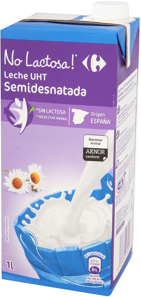 Leche sin lactosa semidesnatada
