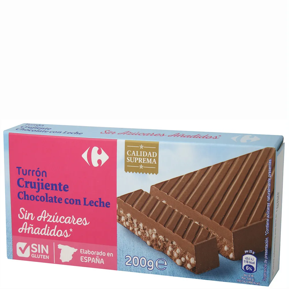Turrón crujiente chocolate con leche sin azúcar