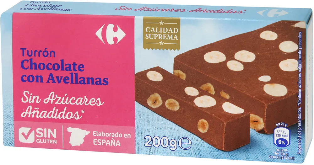 Turrón chocolate avellanas sin azúcar