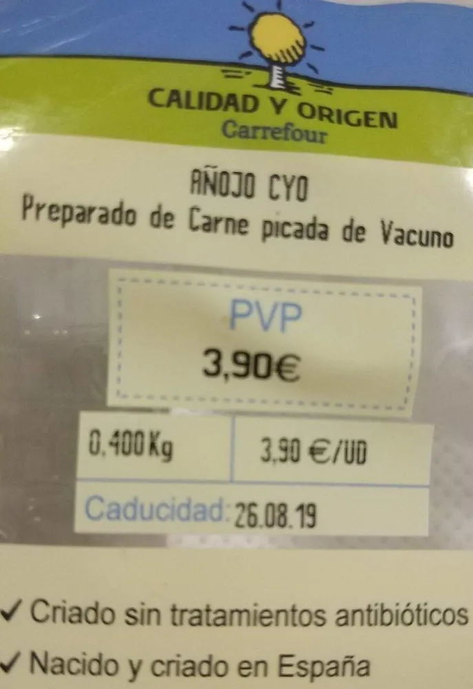 Preparado de carne picada de vacuno