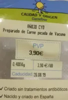 Preparado de carne picada de vacuno