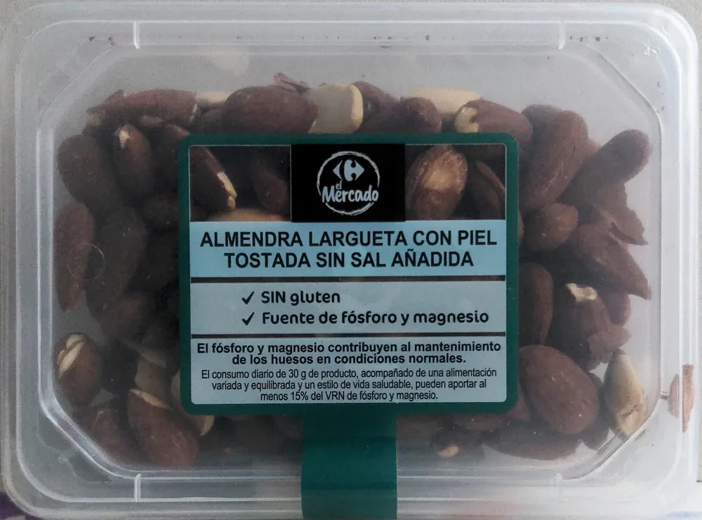 Almendra Largueta con piel tostada sin sal añadida