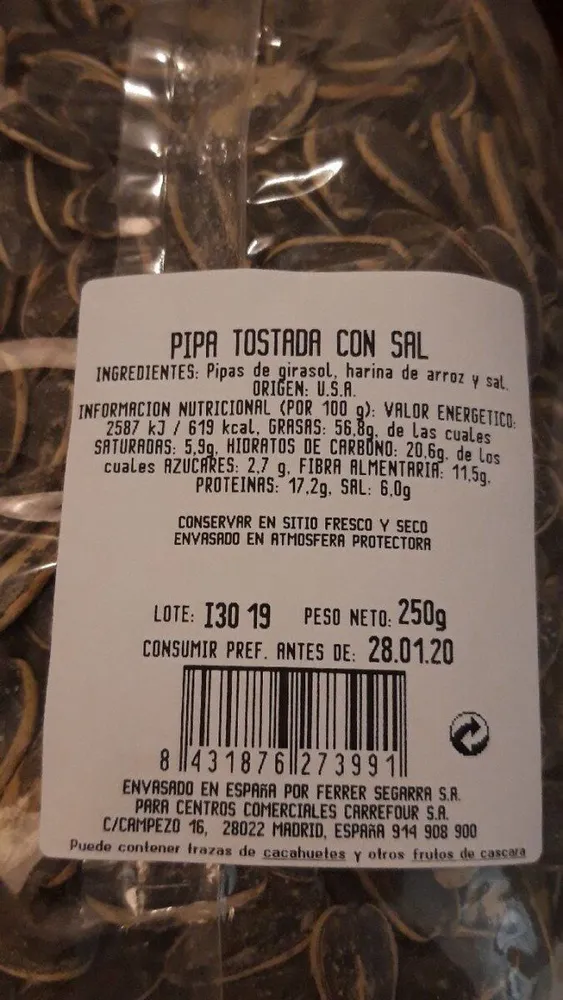 Pipa tostada con sal