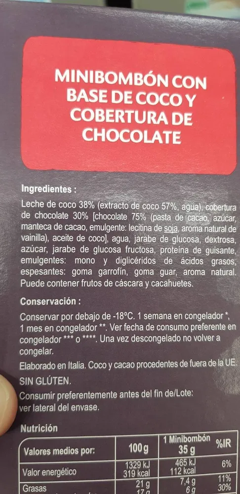 Mini bombones base coco sabor coco
