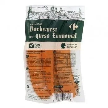 Salchicha bockwurst con queso emmental