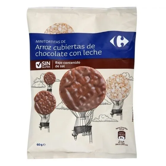 Mini tortitas arroz cubiertas choco c/leche