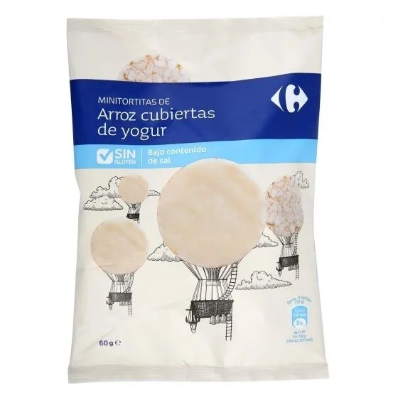 Mini tortitas de arroz cubiertas choco blanco y yogur
