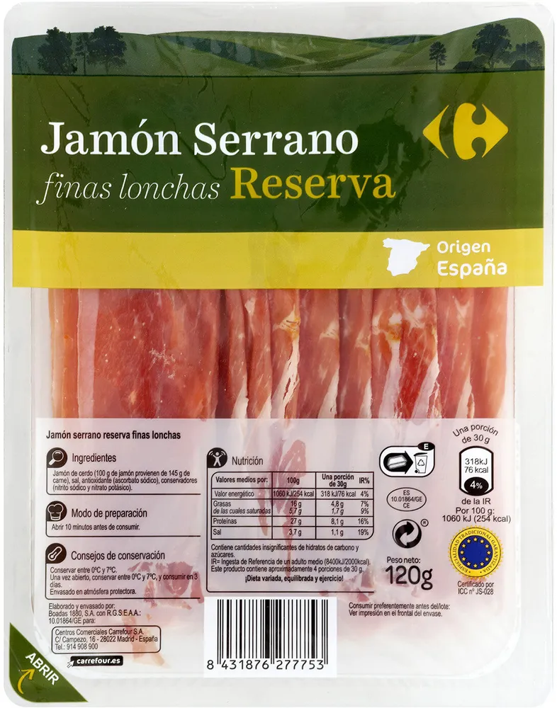 Jamon Serrano Reserva Finas Lonchas