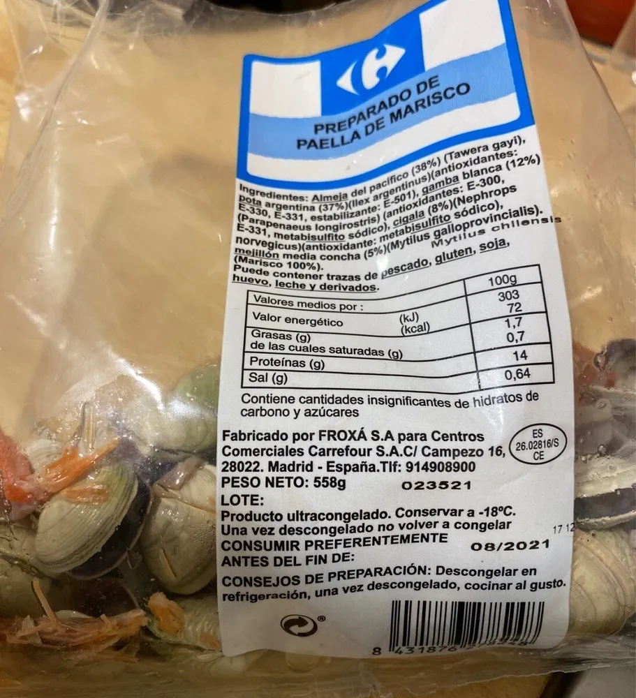 Preparado de paella de marisco