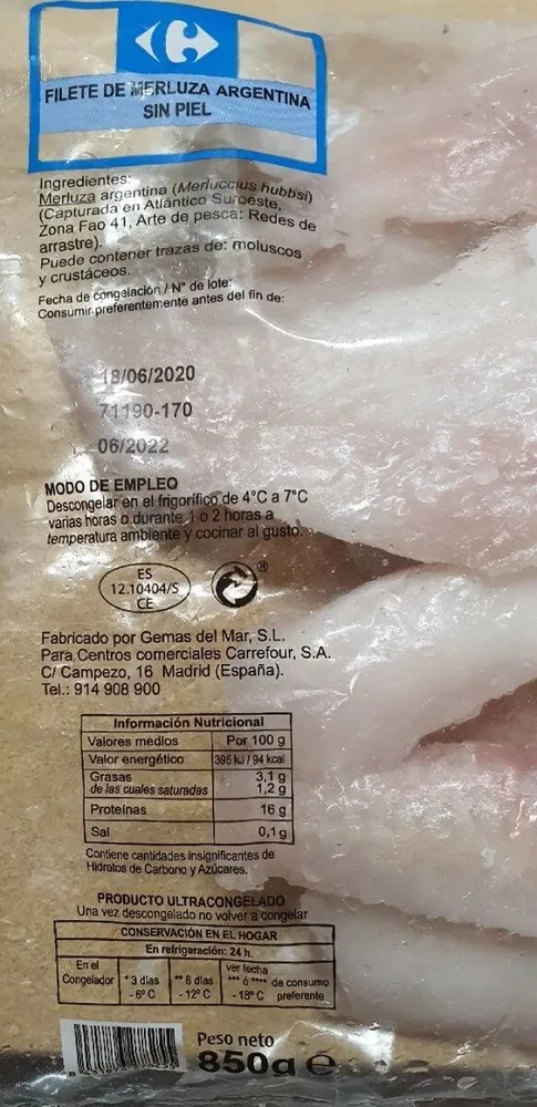 Filete de merluza argentina sin piel