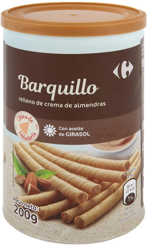 Barquillos rellenos crema almendra
