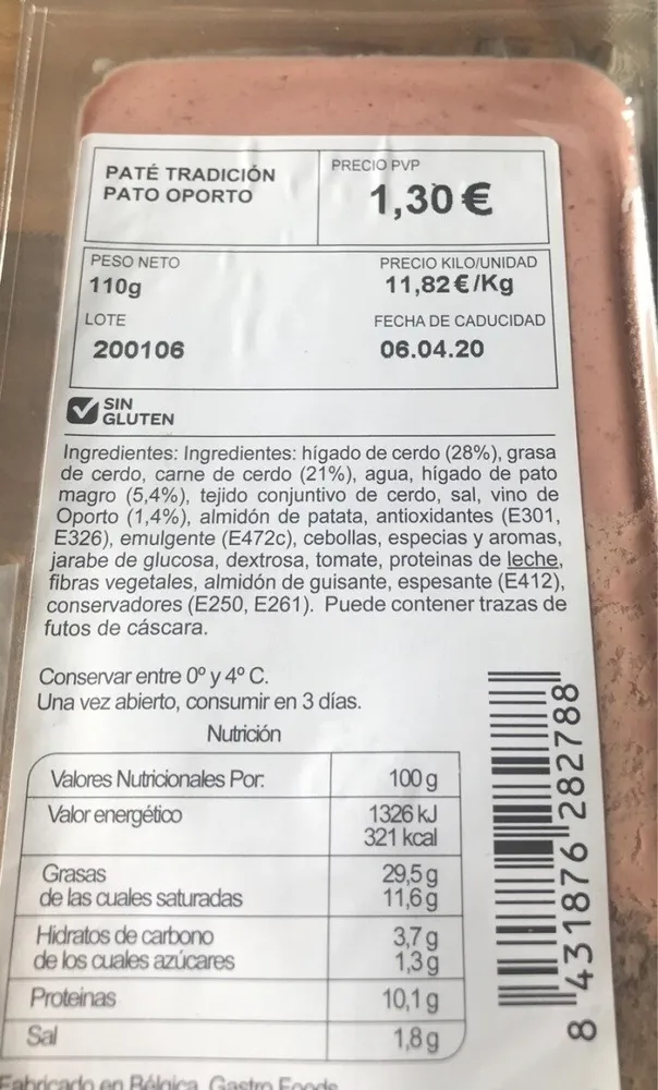 Pate Tradición Pato Oporto