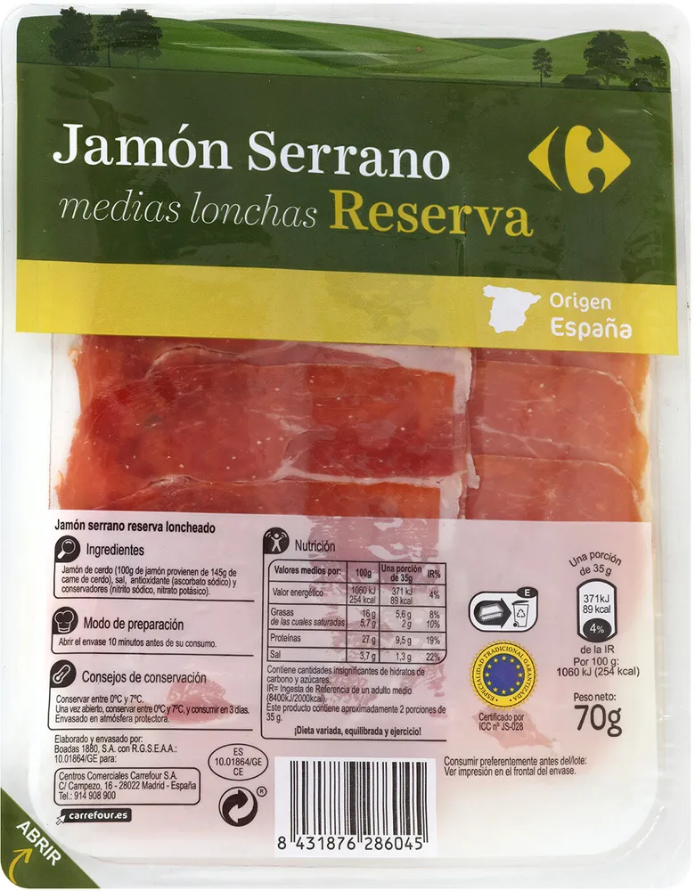 Jamon Serrano Reserva Medias Lonchas