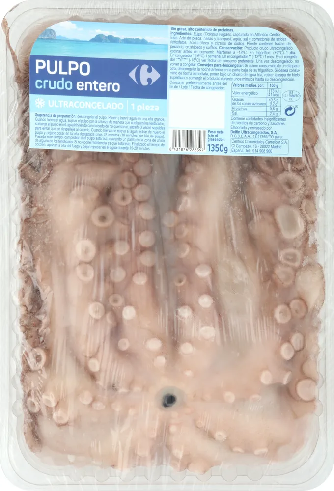 Pulpo crudo entero ultracongelado