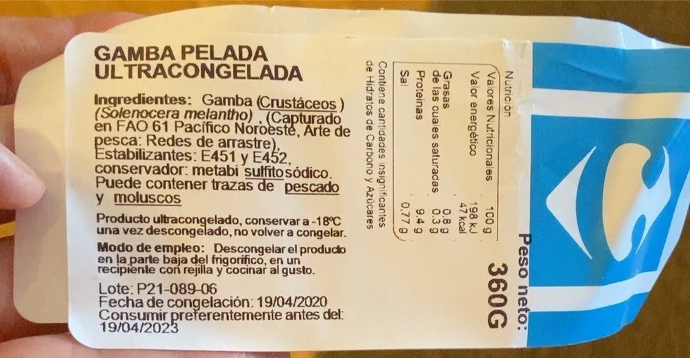 Gamba pelada ultracongelada