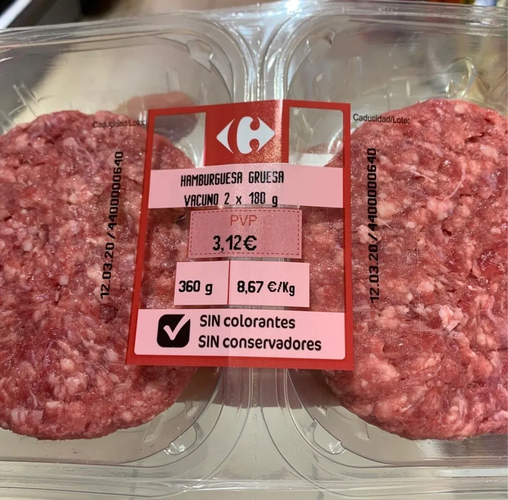 Hamburguesa Gruesa Vacuno 2x180g