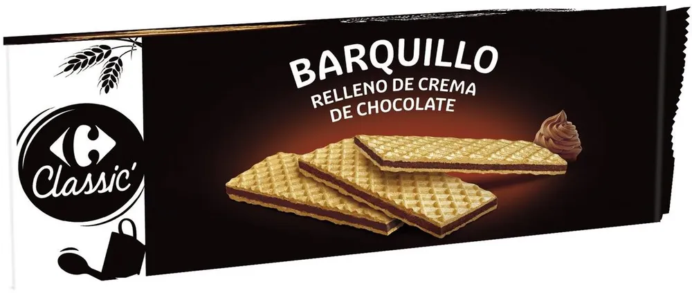 Barquillo relleno de crema de chocolate