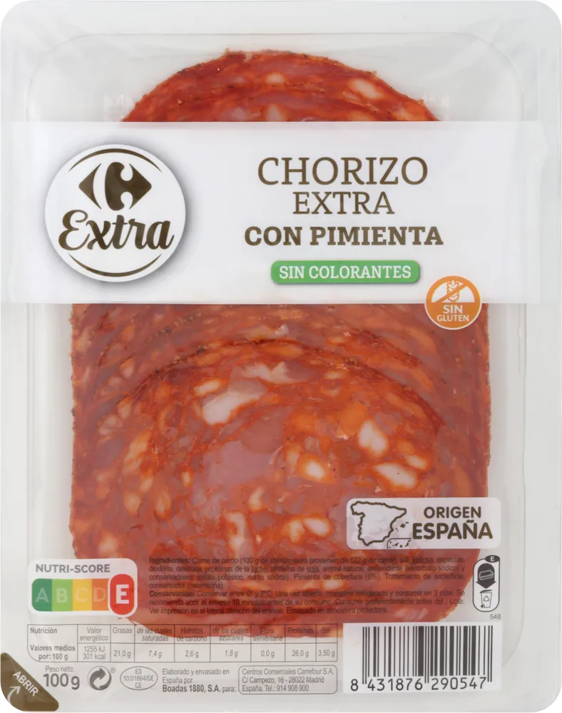 Chorizo extra pimienta finas lonchas