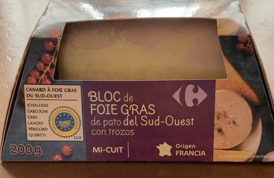 Bloc de foie gras de pato del Sud- Ouest con trozos