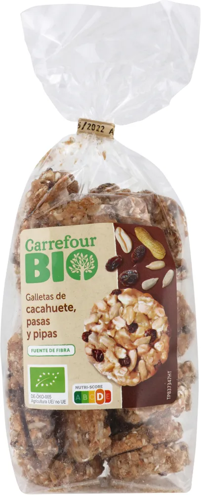 Galletas de cacahuete, pasas y pipas