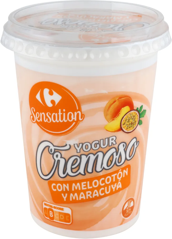 Yogur cremoso con melocotón y maracuya