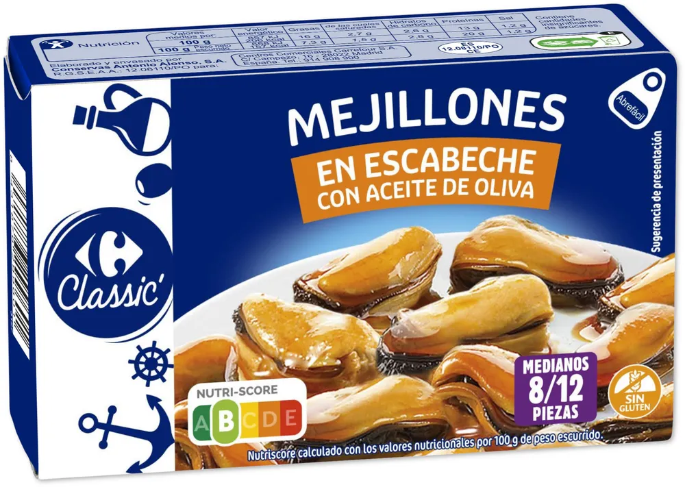 Mejillones en escabeche con aceite de oliva 8/12