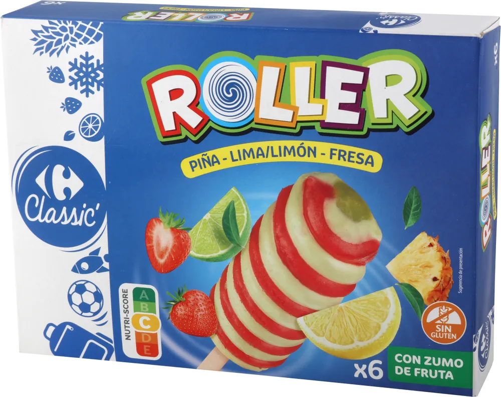Helado roler espiral piña, lima limón y fresa